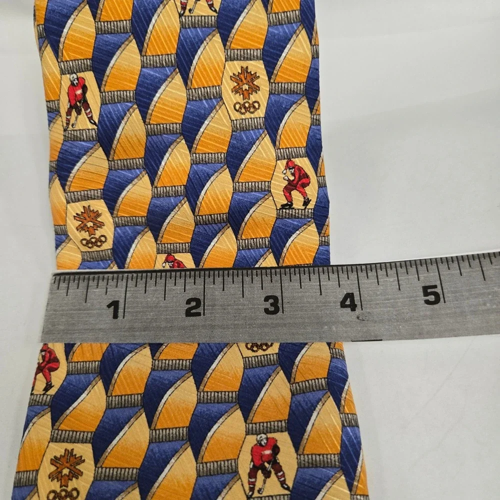 Robert Talbott Salt Lake 2002 Olympic Games Silk Tie Hockey Gold Blue USA Made